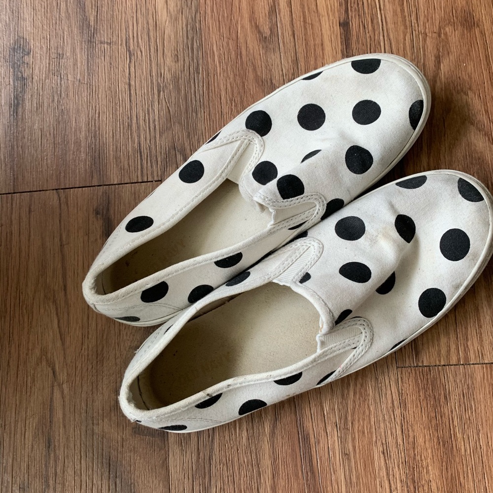 polka dot canvas slip ons